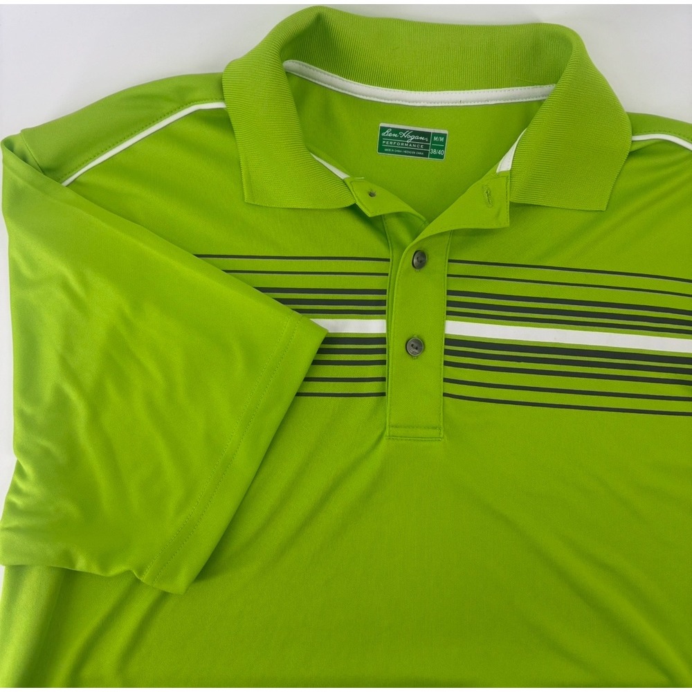 Ben Hogan Polo Shirt Mens Medium Lime Green Striped Performance New With Tags